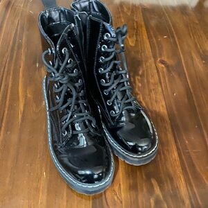 Sincerely Jules Shiny Black Combat Boots
